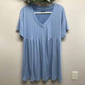 Wild Fable Short Sleeve V-Neck Babydoll Shirt Dress Blue XL